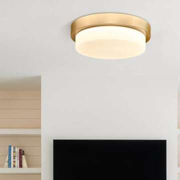 Audickic Gold Flush Mount Ceiling Light, 13inch Close to Ceiling Light Fixtures 24W 2200lm Dimmable ...