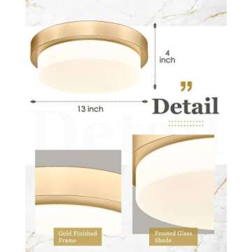 Audickic Gold Flush Mount Light 5CCT Dimmable LED Lamp