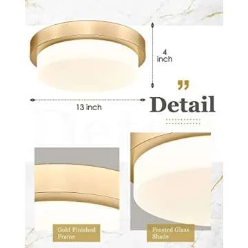 Audickic Gold Flush Mount Light 5CCT Dimmable LED Lamp