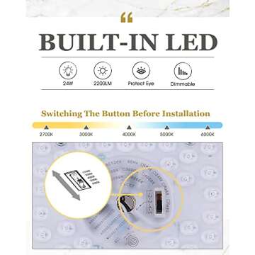 Audickic Gold Flush Mount Light 5CCT Dimmable LED Lamp