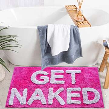 Evovee Get Naked Bath Mat Funny Cute Bathroom Rugs Get Naked Rug Shower Funny Bathroom Decor Fun Cute Bath Mat Non-Slip Washable College Hot Pink