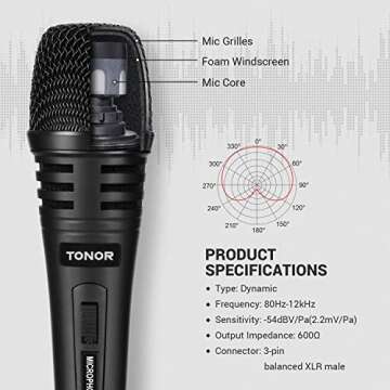 TONOR Dynamic Karaoke Microphone for Singing with 5M XLR Cable, Metal Handheld Mic Compatible with Karaoke Machine/Speaker/Amp/Mixer for Karaoke Singing, Speech, Wedding and Outdoor Activity
