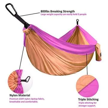 Gold Armour Camping Hammock - XL Double Hammock Portable Hammock Camping Accessories Gear for Outdoo...