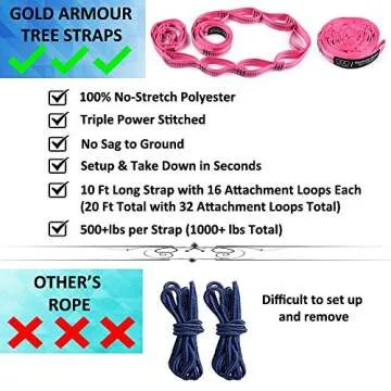 Gold Armour Camping Hammock - XL Double Hammock Portable Hammock Camping Accessories Gear for Outdoor Indoor with Tree Straps, USA Based Brand (Peach and Pink)