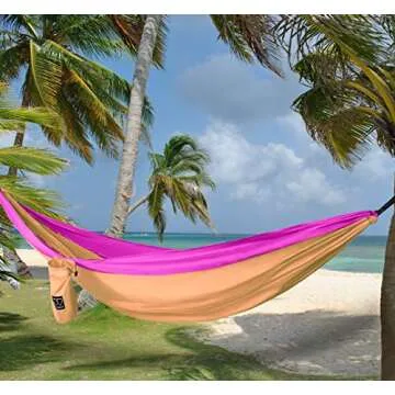 Gold Armour Camping Hammock - XL Double Hammock Portable Hammock Camping Accessories Gear for Outdoor Indoor with Tree Straps, USA Based Brand (Peach and Pink)
