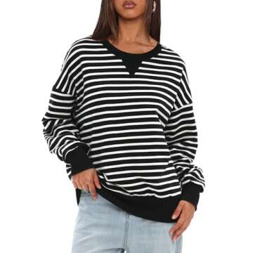 Darong Women Oversized Striped Color Block Long Sleeve Crew Neck Sweatshirt Casual Loose Pullover Sw...
