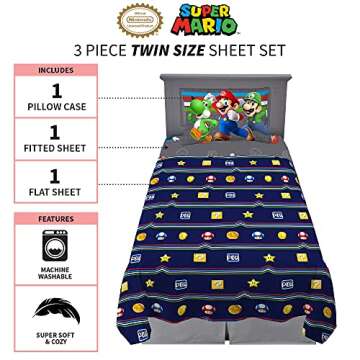 Franco Kids Super Soft Mario Sheet Set for Fun Bedrooms