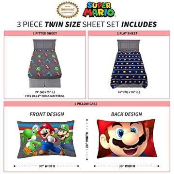 Franco Kids Super Soft Mario Sheet Set for Fun Bedrooms