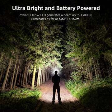 Lepro 320015 Battery Powered Headlamp - 1300Lux Super Bright LED Head Lamp with Red Light, IPX4 Wate...