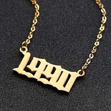 SKQIR Birth Years Necklace,Initial Year Number Pendant Necklace Gold Plated Birthday Gift Charm Friendship Old English Arabic Mumerals Stainless steel Necklace Jewelry for Women Girl（Gold,1998）