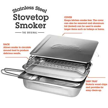 Camerons Original Stovetop Smoker -Smoker Box Gift Set w/Oak, Apple, Hickory Wood Chip Pints & Recip...