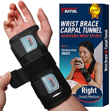 FEATOL Wrist Brace for Carpal Tunnel, Adjustable Night Wrist Support Brace with Splints Right Hand, ...