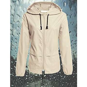 Avoogue Lightweight Raincoat Walking Jackets Women's Waterproof Windbreaker Packable Outdoor Hooded Fall Rain Jacket Beige L