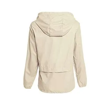 Avoogue Lightweight Raincoat Walking Jackets Women's Waterproof Windbreaker Packable Outdoor Hooded Fall Rain Jacket Beige L