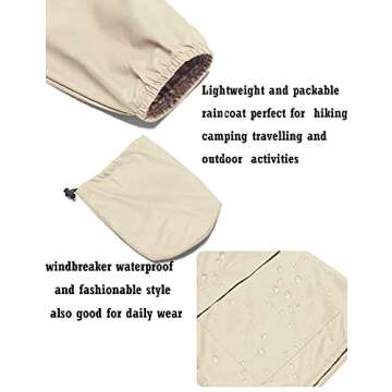 Avoogue Lightweight Raincoat Walking Jackets Women's Waterproof Windbreaker Packable Outdoor Hooded Fall Rain Jacket Beige L