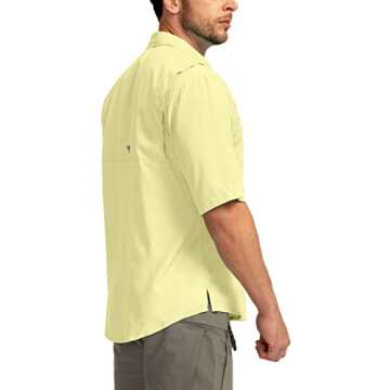 Men's Fishing Shirts with Zipper Pockets UPF 50+ Lightweight Cool Short Sleeve Button Down Shirts for Men Casual Hiking(Sunlit, Large)