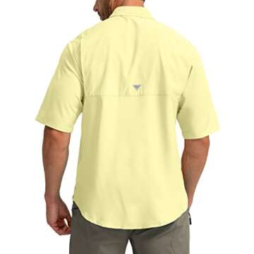 Men's Fishing Shirts with Zipper Pockets UPF 50+ Lightweight Cool Short Sleeve Button Down Shirts for Men Casual Hiking(Sunlit, Large)