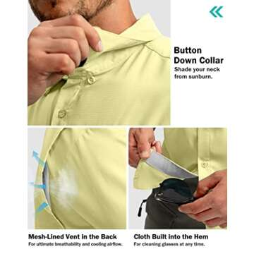 Men's Fishing Shirts with Zipper Pockets UPF 50+ Lightweight Cool Short Sleeve Button Down Shirts for Men Casual Hiking(Sunlit, Large)