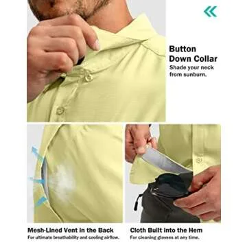 Men's Fishing Shirts with Zipper Pockets UPF 50+ Lightweight Cool Short Sleeve Button Down Shirts for Men Casual Hiking(Sunlit, Large)