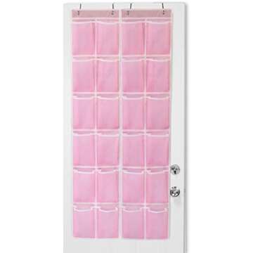 Simple Houseware 24 Pockets - 2PK 12 Large Pockets Over Door Hanging Shoe Organizer, Pink