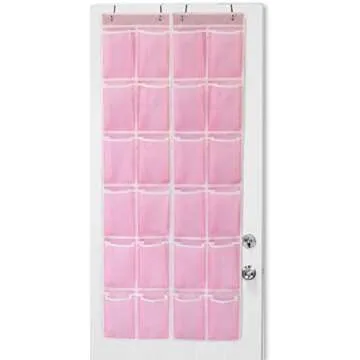 Simple Houseware 24 Pockets - 2PK 12 Large Pockets Over Door Hanging Shoe Organizer, Pink