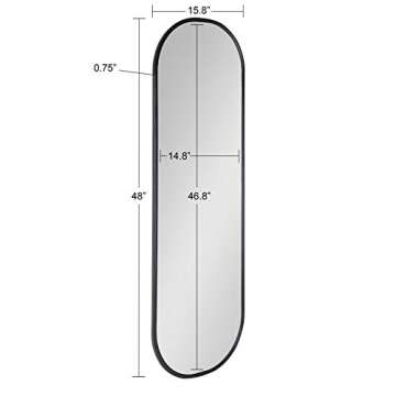 Kate and Laurel Caskill Modern Oval Mirror, 16" x 48", Black, Capsule-Shaped Accent Mirror for Entryway, Living Room, or Bathroom