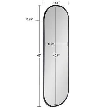 Kate and Laurel Caskill Modern Oval Mirror, 16" x 48", Black, Capsule-Shaped Accent Mirror for Entryway, Living Room, or Bathroom