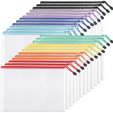 EOOUT 24pcs Mesh Zipper Pouch Bags, A4 Zipper Bags for Organizing Storage, Waterproof Zipper Pouches...