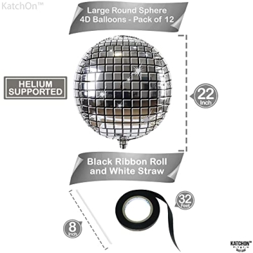 KatchOn Disco Balloons - 22 Inch Shiny Silver - 12 Pack