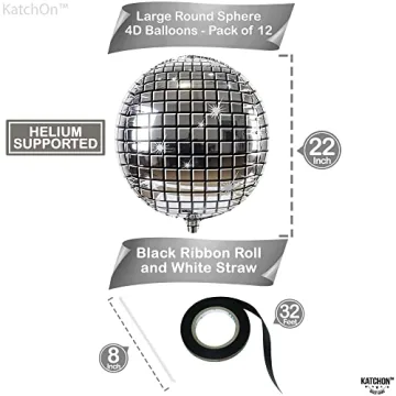 KatchOn Disco Balloons - 22 Inch Shiny Silver - 12 Pack