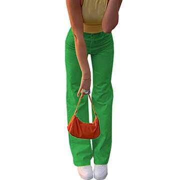 Vintage Jeans for Women Teen Girl High Waisted Relaxed Fit Straight Leg Baggy Boyfriend Jeans Green