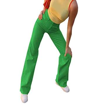 Vintage Jeans for Women Teen Girl High Waisted Relaxed Fit Straight Leg Baggy Boyfriend Jeans Green
