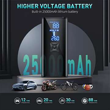 Tire Inflator Portable Air Compressor, 150PSI Portable Air Pump for Car Tires with 25000mAh Battery, 2X Faster Inflation Air Compressor with Digital Pressure Gauge for Car, Bike, Motorcycle, Ball