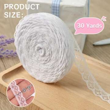 VGOODALL 30 Yards White Lace Ribbon Roll, Lace Trim Sewing Crafts Lace for Gift Wrapping Dress Decor...