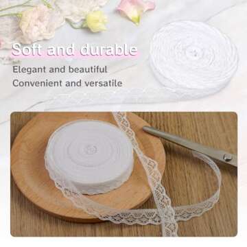 VGOODALL 30 Yards White Lace Ribbon Roll, Lace Trim Sewing Crafts Lace for Gift Wrapping Dress Decoration Wedding