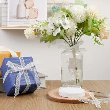 VGOODALL 30 Yards White Lace Ribbon Roll, Lace Trim Sewing Crafts Lace for Gift Wrapping Dress Decoration Wedding