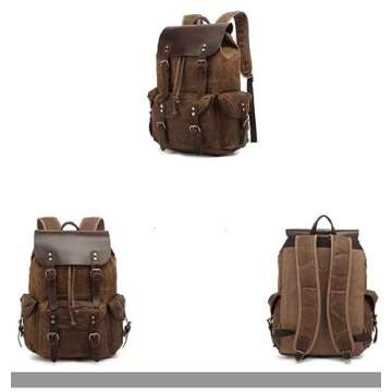 Genuine Leather Canvas waxed Backpack Travel Rucksack Laptop Bag