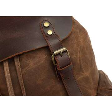 Genuine Leather Canvas waxed Backpack Travel Rucksack Laptop Bag