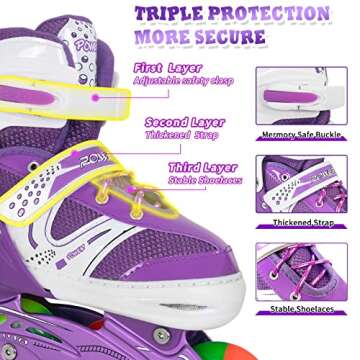 LeapYouth Adjustable Inline Skates with Light up Wheels,Roller Blades Fun Illuminating Beginner Roller Skates for Kids Girls and Boys, Patines para Mujer for Toddler, Youth Medium Size(2-5),Purple