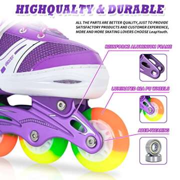 LeapYouth Adjustable Inline Skates with Light up Wheels,Roller Blades Fun Illuminating Beginner Roller Skates for Kids Girls and Boys, Patines para Mujer for Toddler, Youth Medium Size(2-5),Purple