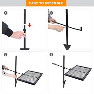 REDCAMP Swivel Campfire Grill Heavy Duty Steel Grate, Over Fire Camp Grill with Carrying Bag for Outdoor Open Flame Cooking