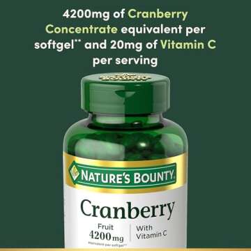 Nature's Bounty Cranberry 4200mg With Vitamin C, Urinary Health & Immune Support, Cranberry Concentrate, 250 Rapid Release Softgels