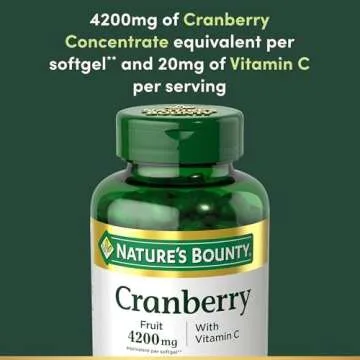 Nature's Bounty Cranberry 4200mg With Vitamin C, Urinary Health & Immune Support, Cranberry Concentrate, 250 Rapid Release Softgels