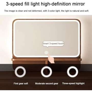 Wooden Vanity Desk, 31.5'' /W Makeup Vanity Table with Mirror, Adjustable 3 Light Modes Vanity Set for Bedroom (Color : Brown, Size : Led Light Mirror)