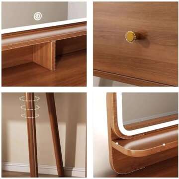 Wooden Vanity Desk, 31.5'' /W Makeup Vanity Table with Mirror, Adjustable 3 Light Modes Vanity Set for Bedroom (Color : Brown, Size : Led Light Mirror)