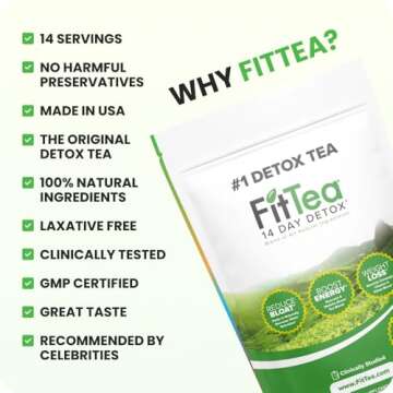 FitTea The Original 14 Day Detox Tea with Organic Green Tea ECGC, Garcinia Cambogia and Ginger - Colon Detox Cleanse to Help Bloating and Support Metabolism