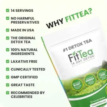 FitTea The Original 14 Day Detox Tea with Organic Green Tea ECGC, Garcinia Cambogia and Ginger - Colon Detox Cleanse to Help Bloating and Support Metabolism