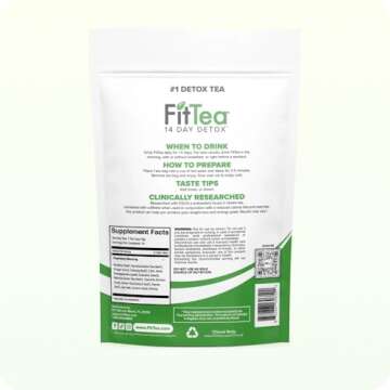 FitTea The Original 14 Day Detox Tea with Organic Green Tea ECGC, Garcinia Cambogia and Ginger - Colon Detox Cleanse to Help Bloating and Support Metabolism