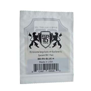 Horizontal RN Badge Buddies for Nurses with Blue Border - Heavy Duty Spill Proof & Tear Resistant - Double Sided - Printed in USA - by Specialist ID, Sold Individually