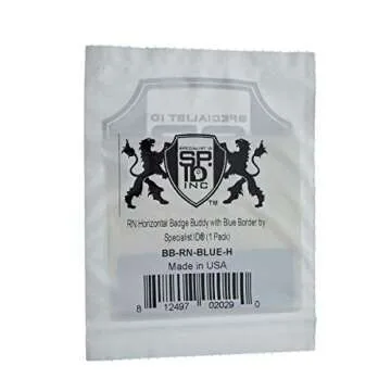 Horizontal RN Badge Buddies for Nurses with Blue Border - Heavy Duty Spill Proof & Tear Resistant - Double Sided - Printed in USA - by Specialist ID, Sold Individually